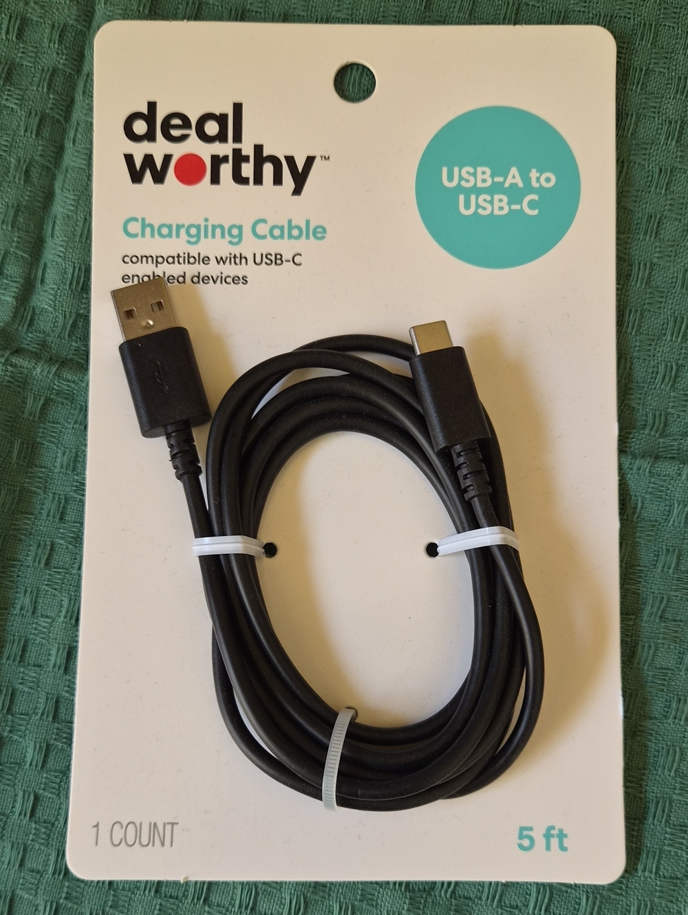 USB-A to USB-C Charging Cable — Black, 5 ft